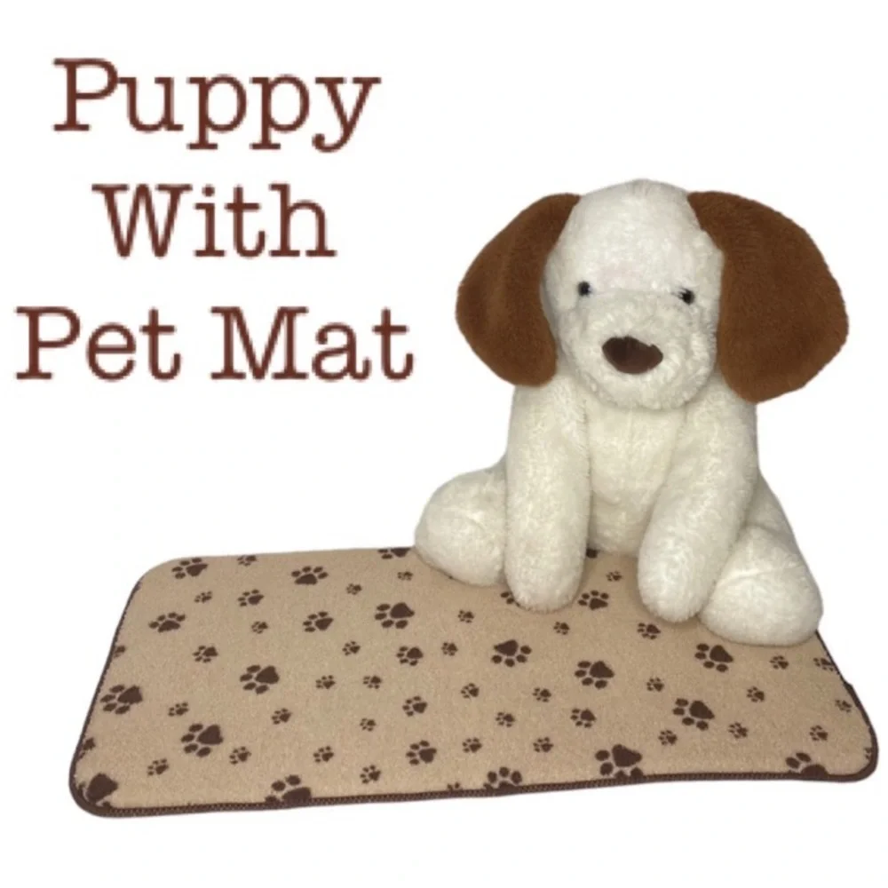 Animal Adventures White Plush Puppy Dog With Brown Ears & Pet Mat